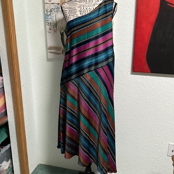 Maggy London Striped One Shoulder Dress Size 8‎ Whimsigoth electric fairy retro - Picture 1 of 7